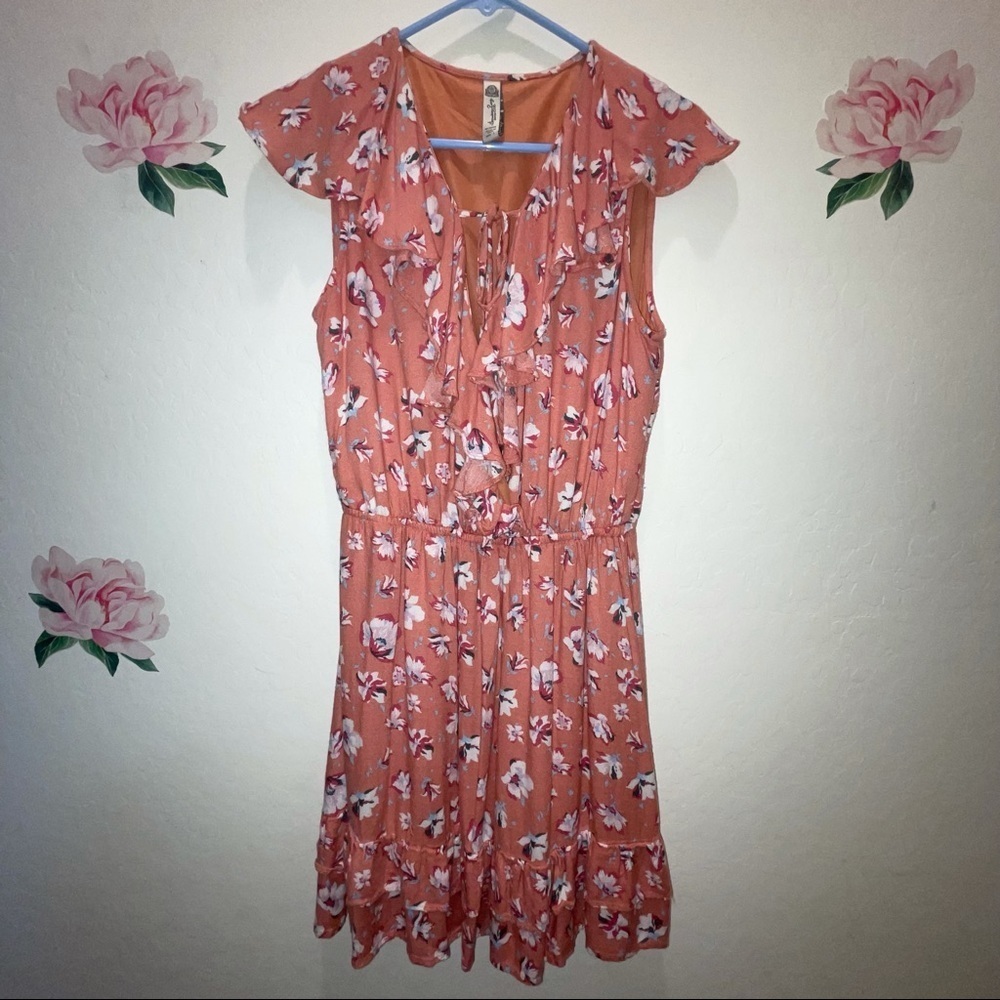 American Rag Peach Floral Ruffle Dress